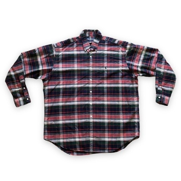 Ralph Lauren Men's Red Green White Plaid Cotton Button Down Shirt Size XL Preppy - Picture 1 of 5